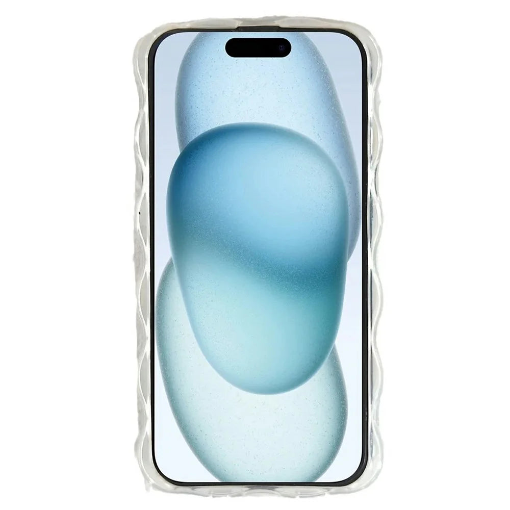 For iPhone 15 Case Oil Painting Flower Pattern TPU Phone Cover with Curly Wave Frame - 2