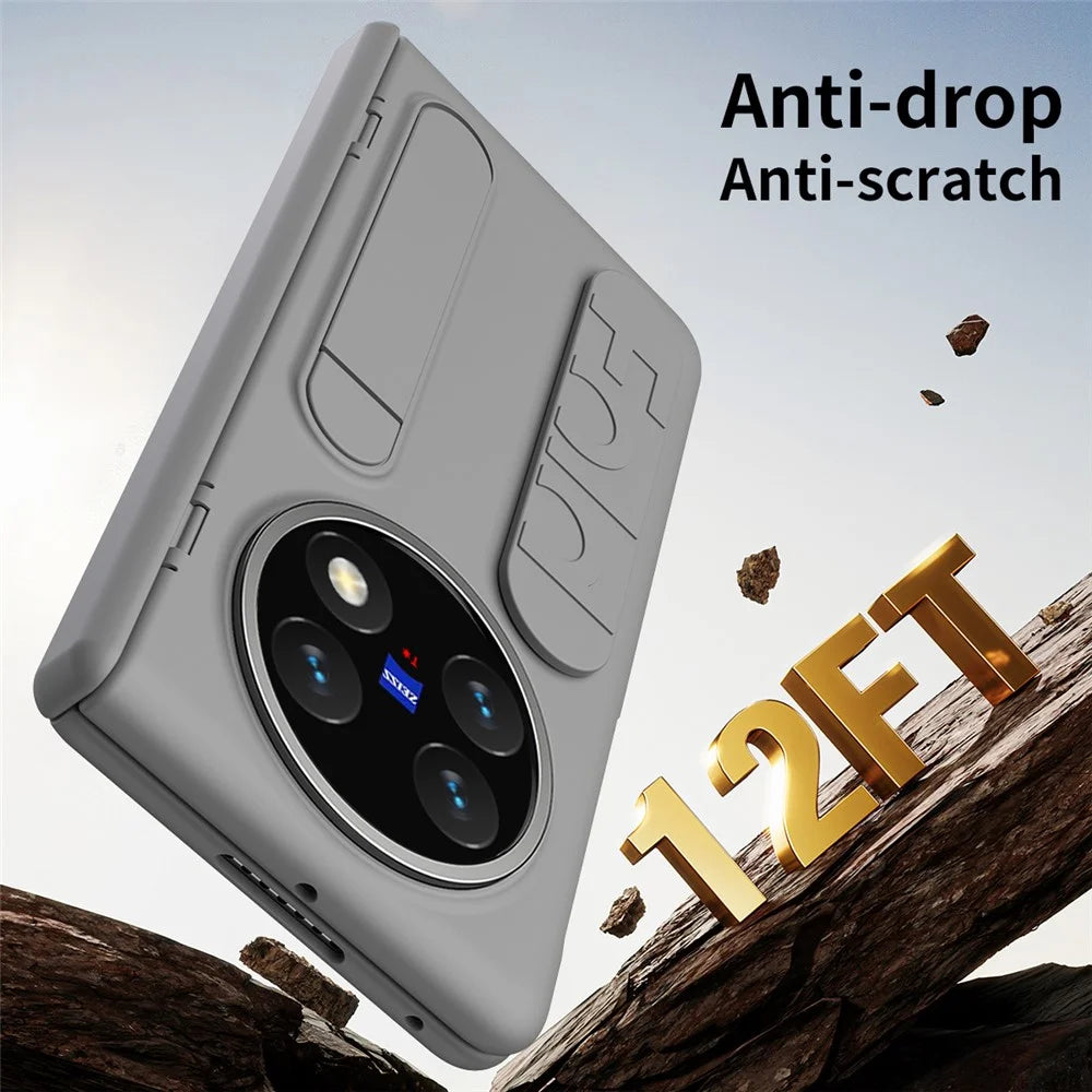 For vivo X Fold5 5G Case Kickstand Wristband PC Phone Cover with Tempered Glass Film - Grey - 4