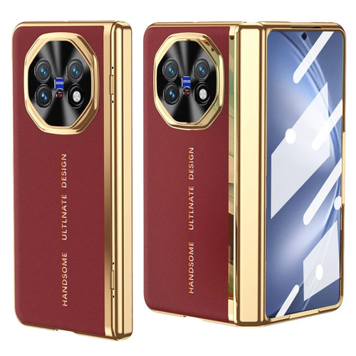 For vivo X Fold5 5G Case PU Leather + PC Electroplated Phone Cover with Front Screen Protector - Red - 1