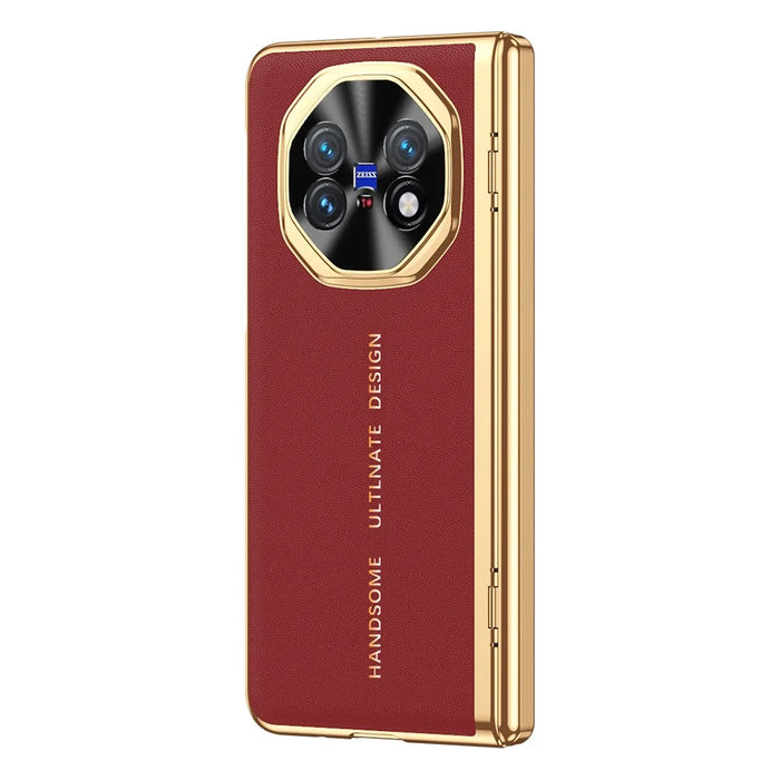 For vivo X Fold5 5G Case PU Leather + PC Electroplated Phone Cover with Front Screen Protector - Red - 2