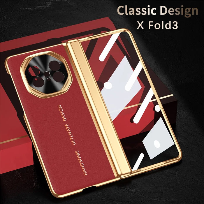 For vivo X Fold5 5G Case PU Leather + PC Electroplated Phone Cover with Front Screen Protector - Red - 4