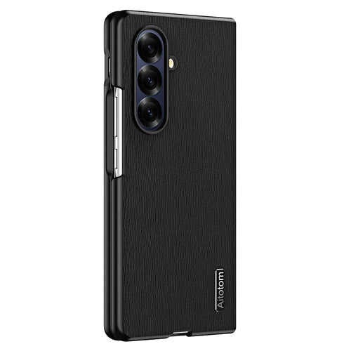 For Samsung Galaxy Z Fold7 5G Case Wood Texture PU Leather Coated PC TPU Phone Cover - Black - 1
