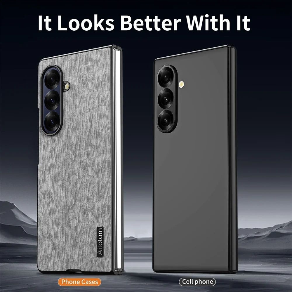 For Samsung Galaxy Z Fold7 5G Case Wood Texture PU Leather Coated PC TPU Phone Cover - Black - 4