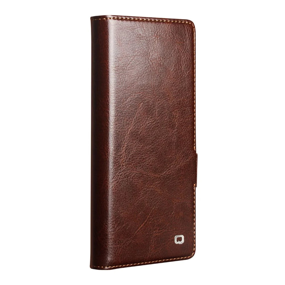 QIALINO For Samsung Galaxy Z Fold7 5G Case with Card Holder Genuine Cow Leather Stand Phone Cover - Brown - 7