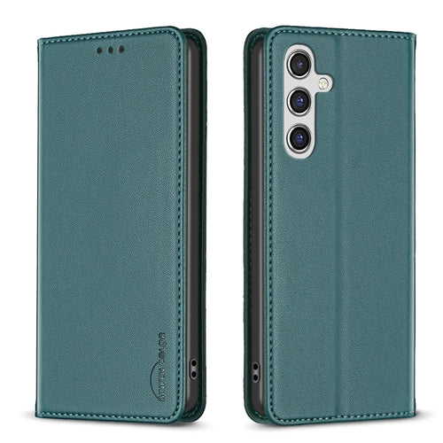BINFEN COLOR For Samsung Galaxy S25 FE Leather Case  BF18 Phone Stand Cover with Card Slots - Green - 1