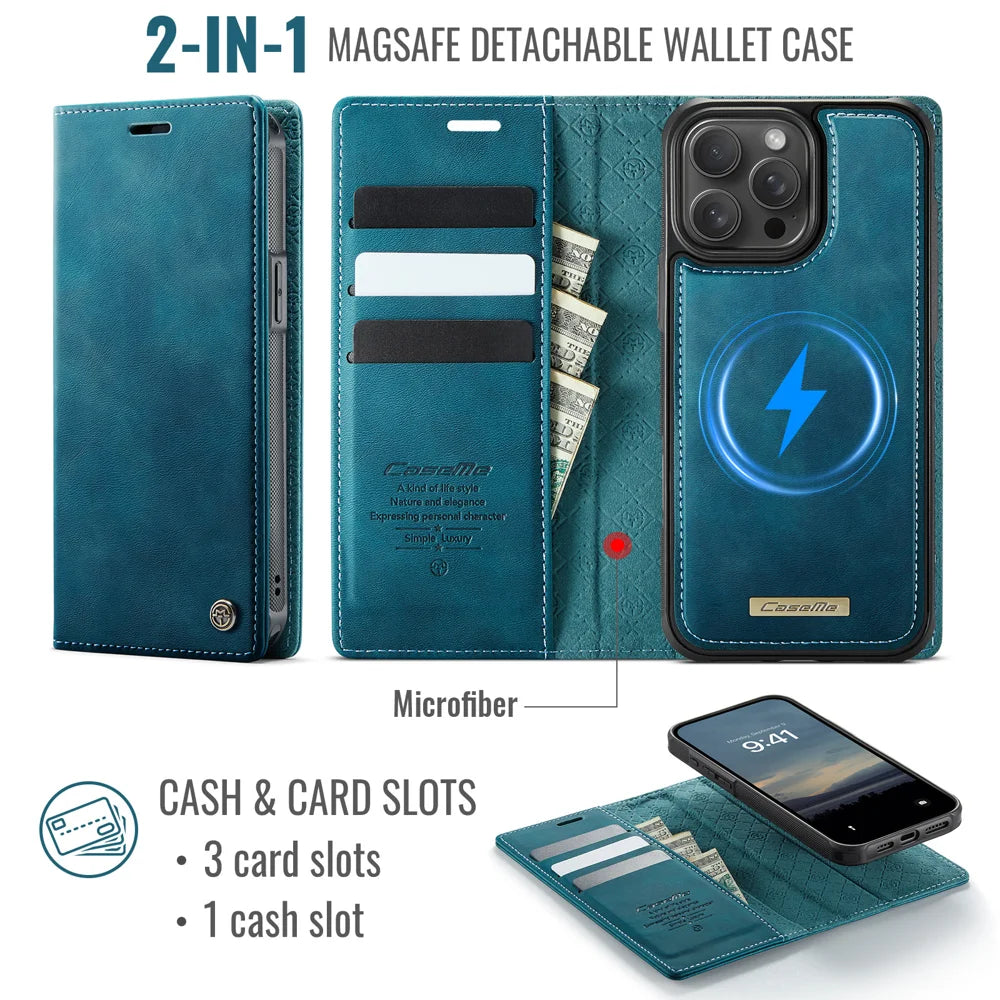 CASEME For iPhone 12 Pro Max 6.7 inch Case  C49  Compatible with MagSafe RFID Blocking Detachable Wallet Leather Phone Cover - Green - 2