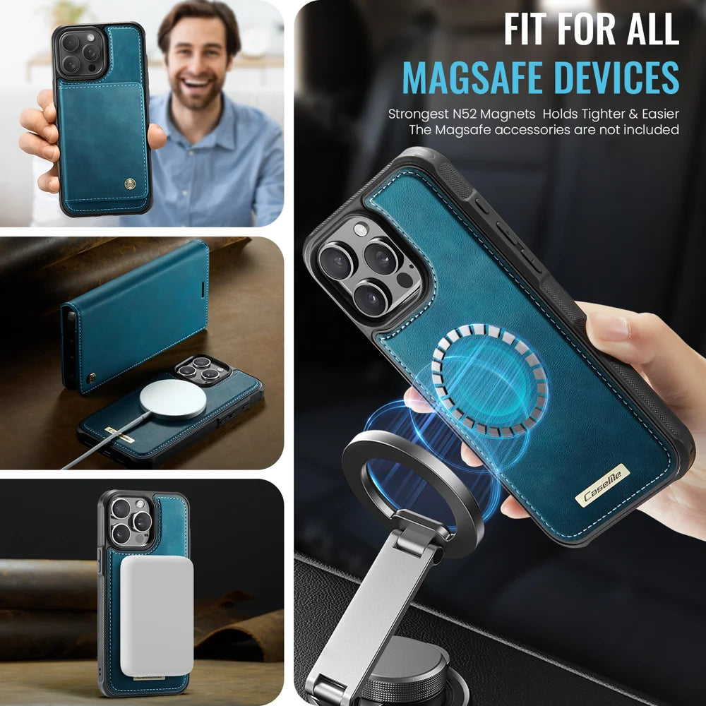 CASEME For iPhone 12 Pro Max 6.7 inch Case  C49  Compatible with MagSafe RFID Blocking Detachable Wallet Leather Phone Cover - Green - 3