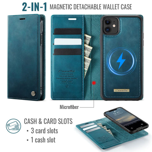CASEME For iPhone 12 Pro 6.1 inch / iPhone 12 6.1 inch Case  C49  Compatible with MagSafe RFID Blocking Detachable Wallet Leather Phone Cover - Green - 2