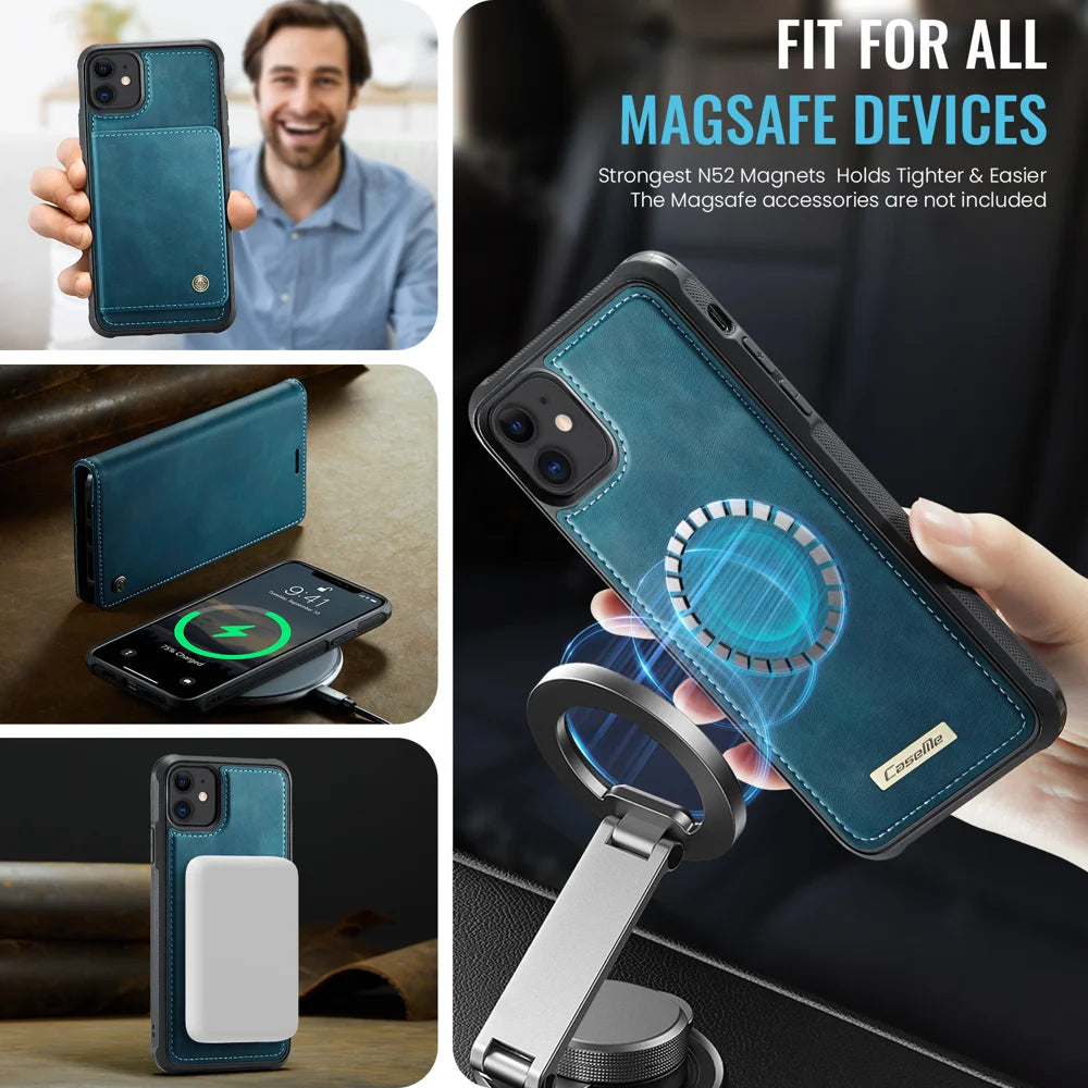 CASEME For iPhone 12 Pro 6.1 inch / iPhone 12 6.1 inch Case  C49  Compatible with MagSafe RFID Blocking Detachable Wallet Leather Phone Cover - Green - 3