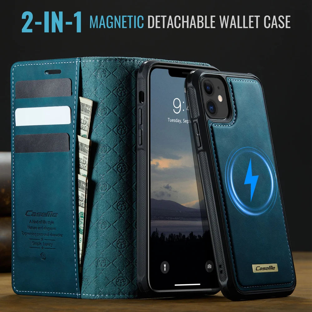 CASEME For iPhone 12 Pro 6.1 inch / iPhone 12 6.1 inch Case  C49  Compatible with MagSafe RFID Blocking Detachable Wallet Leather Phone Cover - Green - 4