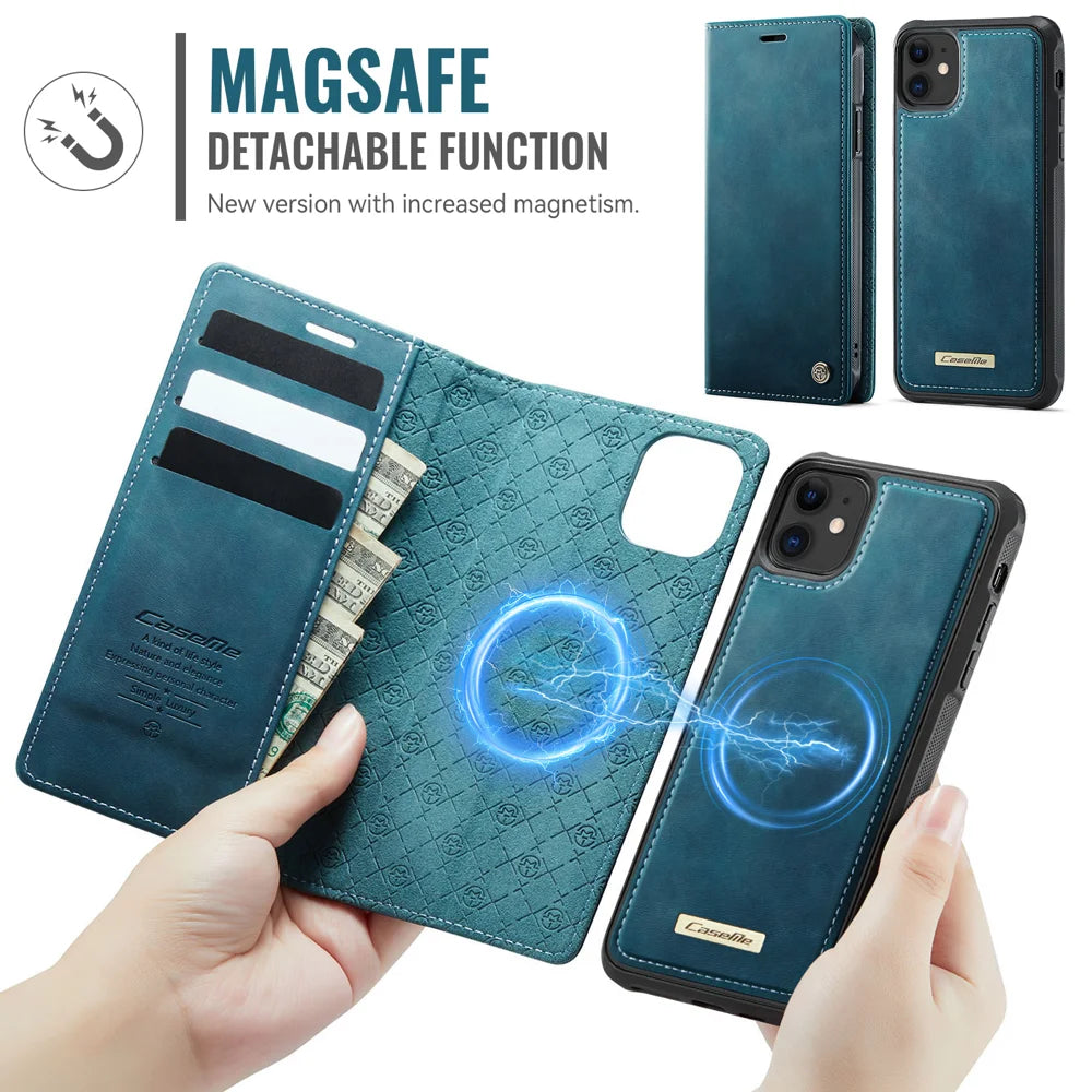 CASEME For iPhone 12 Pro 6.1 inch / iPhone 12 6.1 inch Case  C49  Compatible with MagSafe RFID Blocking Detachable Wallet Leather Phone Cover - Green - 6
