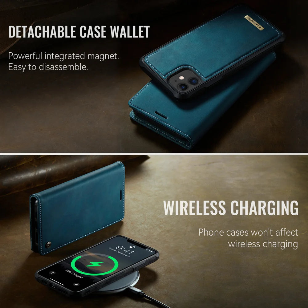 CASEME For iPhone 12 Pro 6.1 inch / iPhone 12 6.1 inch Case  C49  Compatible with MagSafe RFID Blocking Detachable Wallet Leather Phone Cover - Green - 7