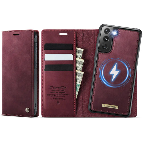 CASEME For Samsung Galaxy S21+ 5G Case  C49  Magnetic Case RFID Blocking Detachable Wallet Leather Phone Cover - Red - 1