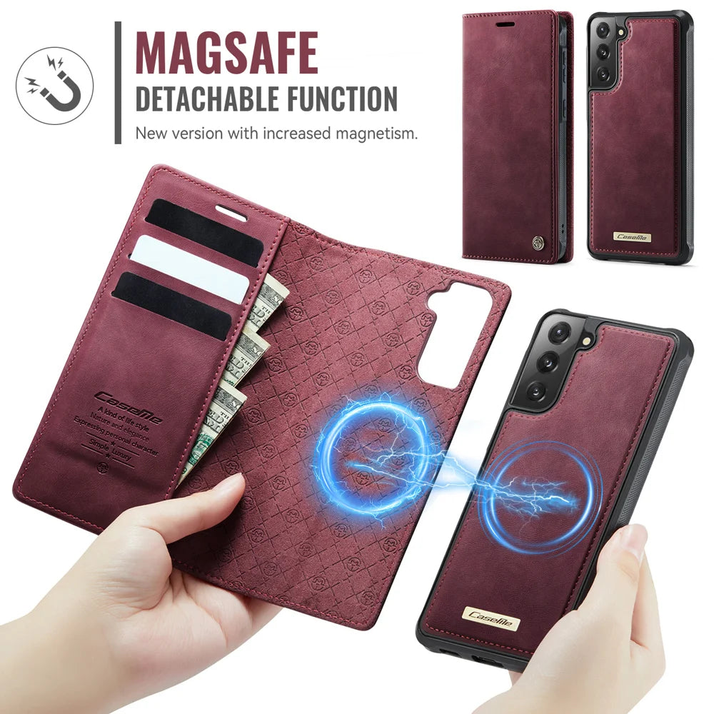 CASEME For Samsung Galaxy S21+ 5G Case  C49  Magnetic Case RFID Blocking Detachable Wallet Leather Phone Cover - Red - 6