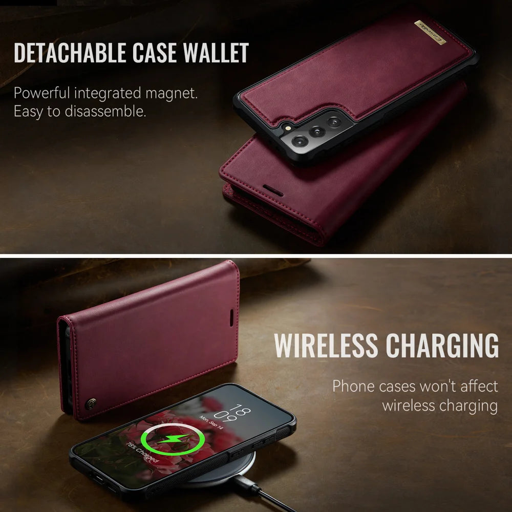 CASEME For Samsung Galaxy S21+ 5G Case  C49  Magnetic Case RFID Blocking Detachable Wallet Leather Phone Cover - Red - 7