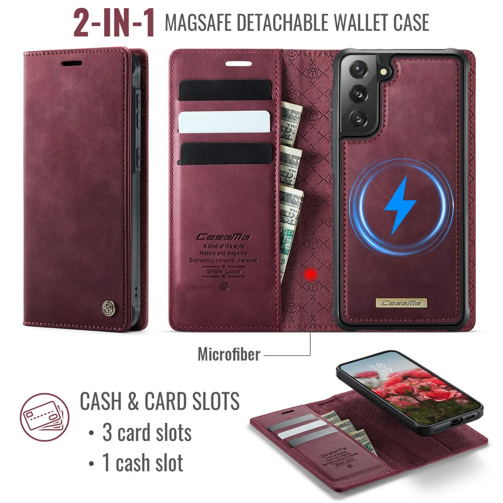 CASEME For Samsung Galaxy S21 5G / Galaxy S21 4G Case  C49  Magnetic Case RFID Blocking Detachable Wallet Leather Phone Cover - Red - 2