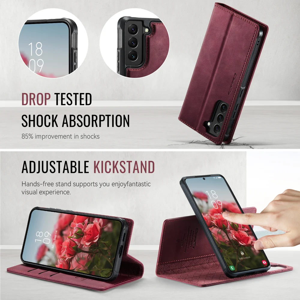 CASEME For Samsung Galaxy S22+ 5G Case  C49 Magnetic Case RFID Blocking Detachable Wallet Leather Phone Cover - Red - 5