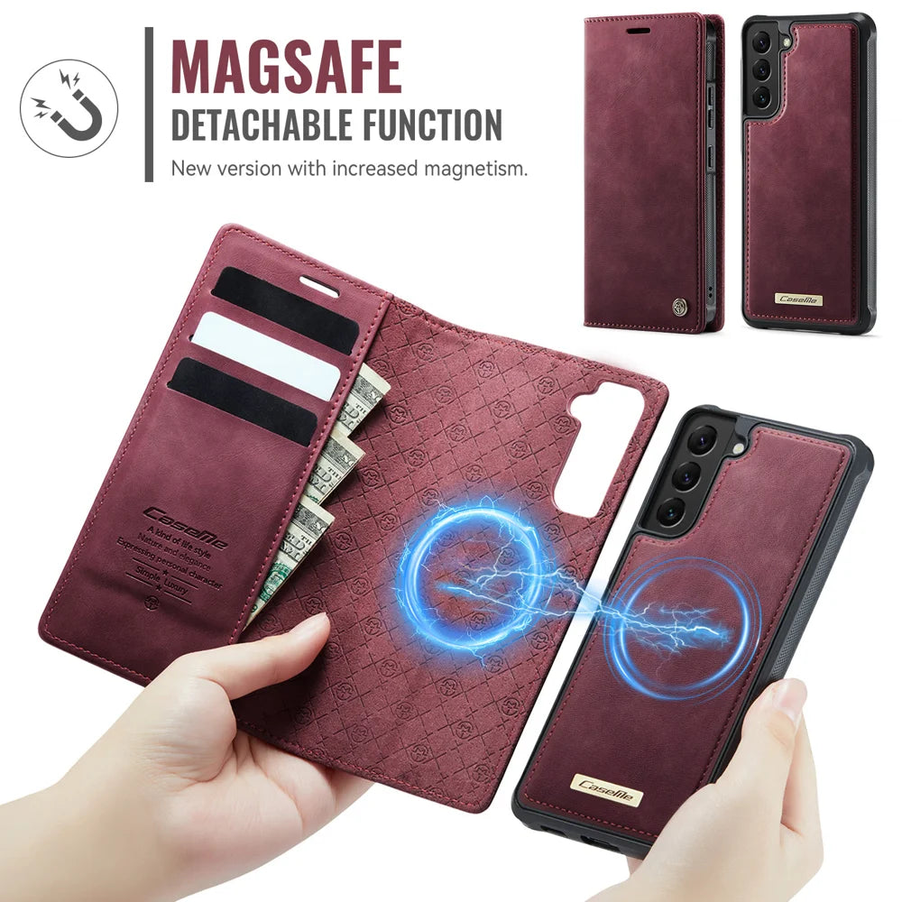 CASEME For Samsung Galaxy S22+ 5G Case  C49 Magnetic Case RFID Blocking Detachable Wallet Leather Phone Cover - Red - 6