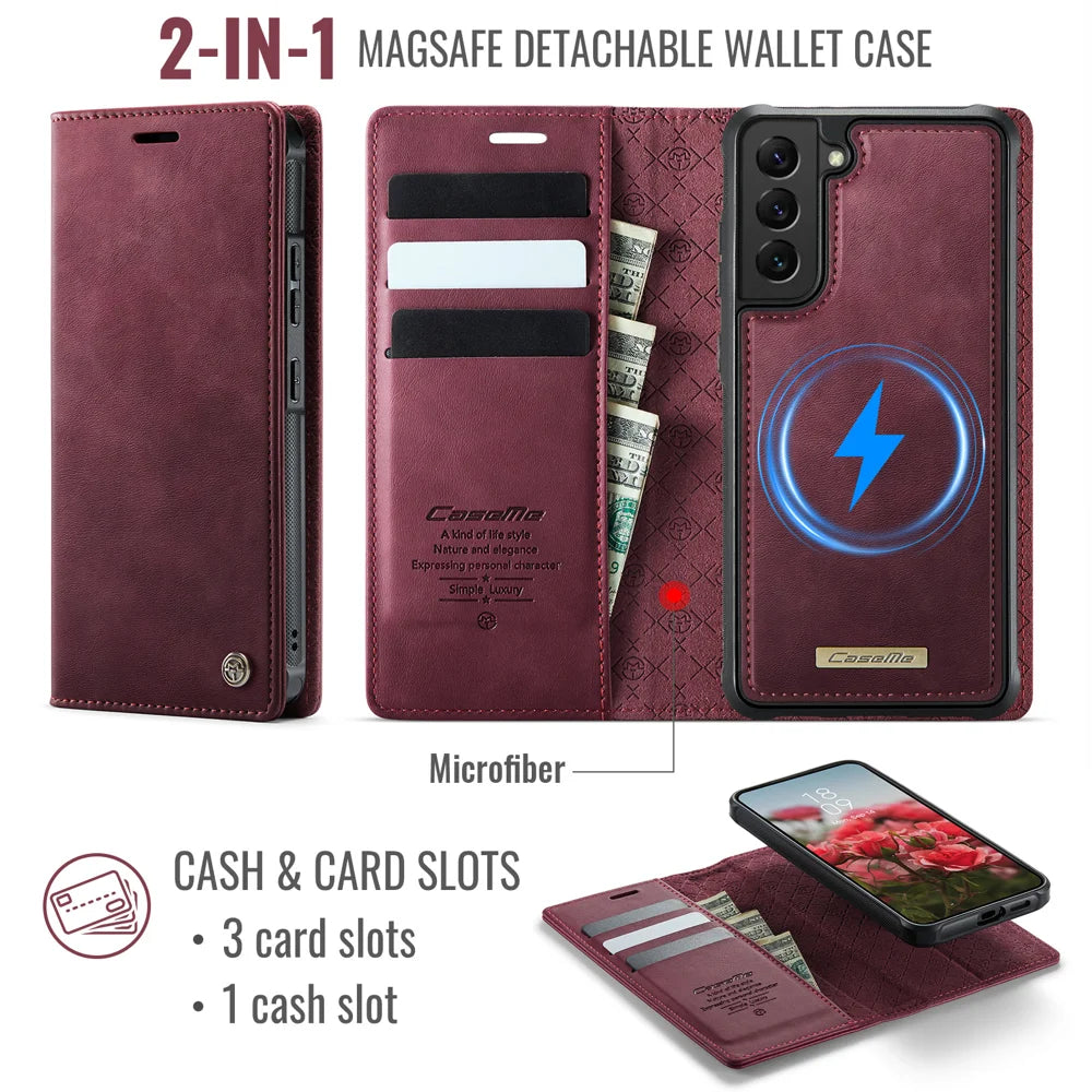 CASEME For Samsung Galaxy S22 5G Case  C49  Magnetic Case RFID Blocking Detachable Wallet Leather Phone Cover - Red - 2