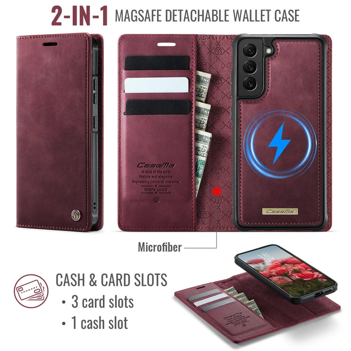 CASEME For Samsung Galaxy S22 5G Case  C49  Magnetic Case RFID Blocking Detachable Wallet Leather Phone Cover - Red - 2