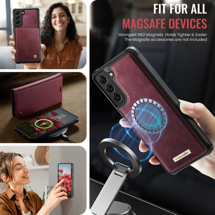 CASEME For Samsung Galaxy S22 5G Case  C49  Magnetic Case RFID Blocking Detachable Wallet Leather Phone Cover - Red - 3