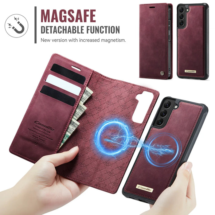 CASEME For Samsung Galaxy S22 5G Case  C49  Magnetic Case RFID Blocking Detachable Wallet Leather Phone Cover - Red - 6