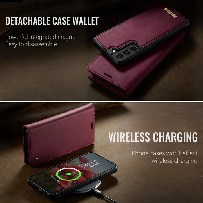 CASEME For Samsung Galaxy S22 5G Case  C49  Magnetic Case RFID Blocking Detachable Wallet Leather Phone Cover - Red - 7