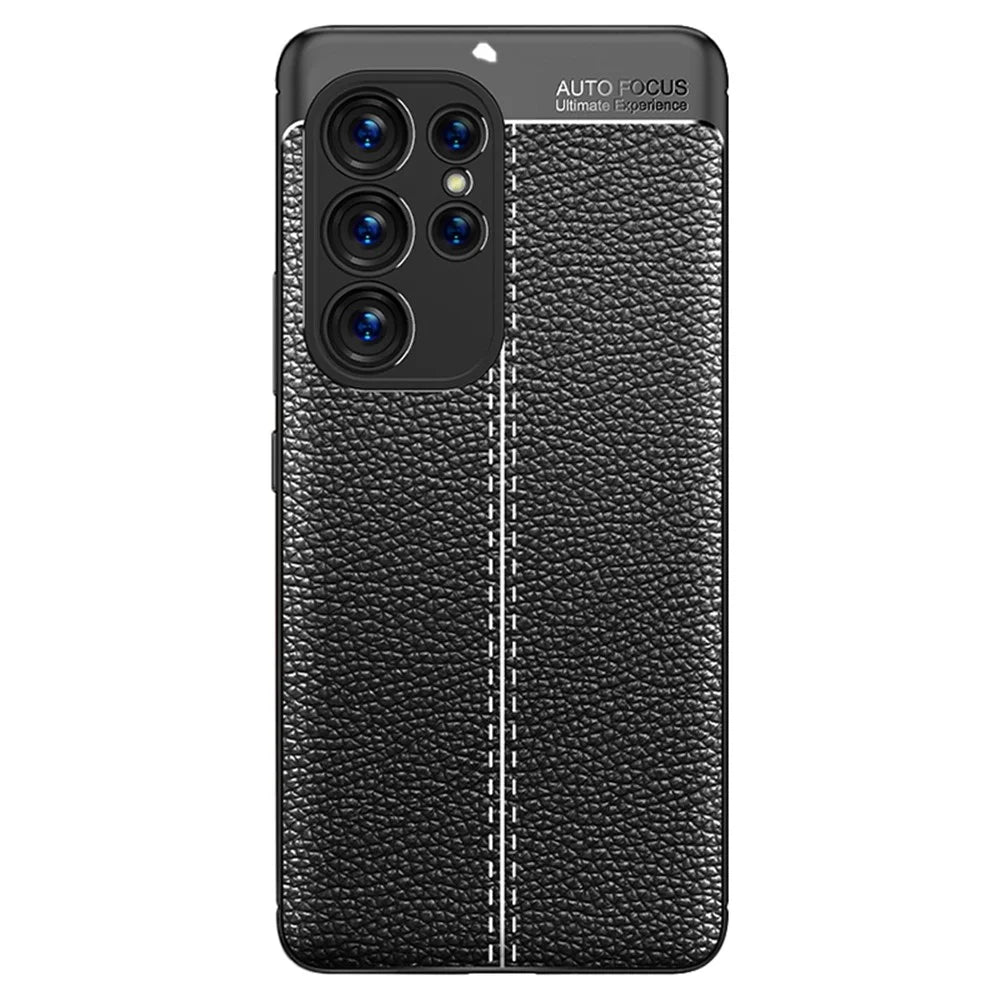 Litchi Texture Slim Phone Case for Samsung Galaxy S23 Ultra, Scratch-resistant Flexible TPU Cover - Black - 1