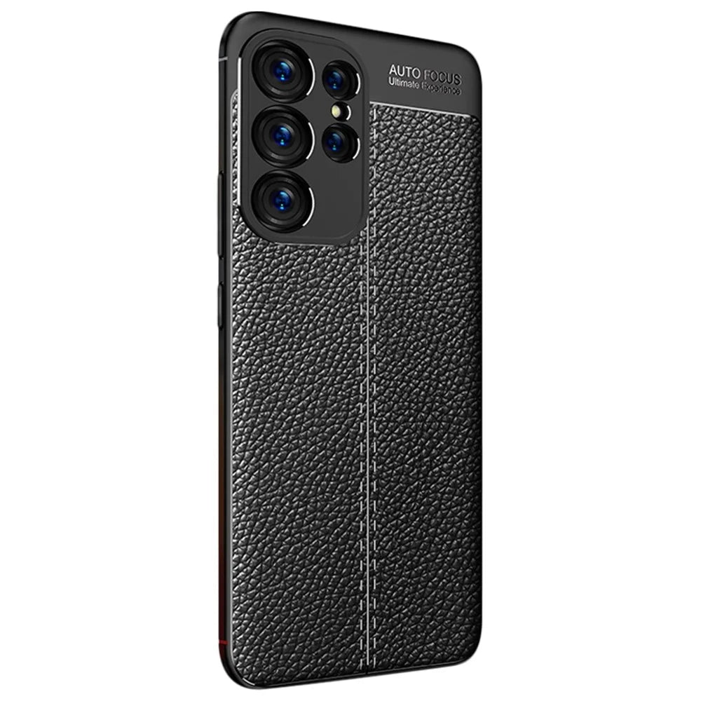 Litchi Texture Slim Phone Case for Samsung Galaxy S23 Ultra, Scratch-resistant Flexible TPU Cover - Black - 2