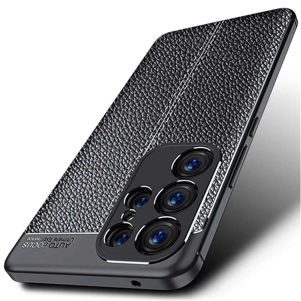 Litchi Texture Slim Phone Case for Samsung Galaxy S23 Ultra, Scratch-resistant Flexible TPU Cover - Black - 3