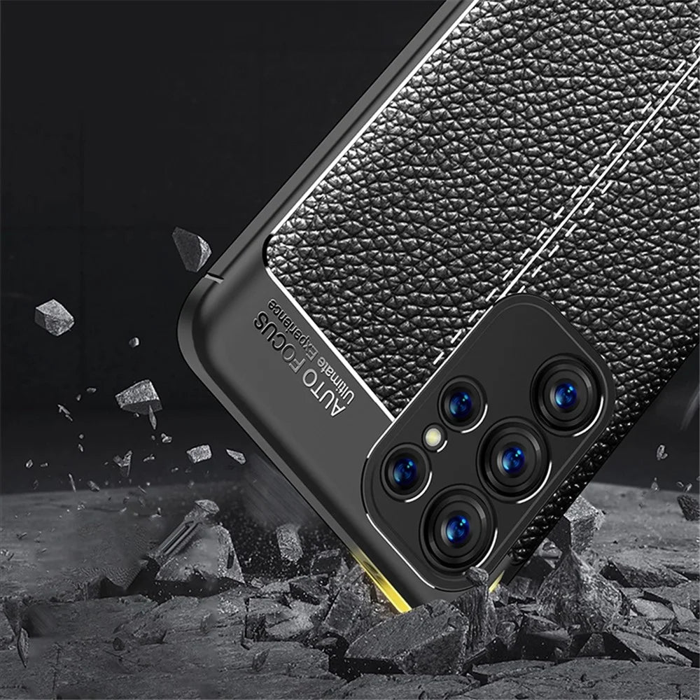 Litchi Texture Slim Phone Case for Samsung Galaxy S23 Ultra, Scratch-resistant Flexible TPU Cover - Black - 4