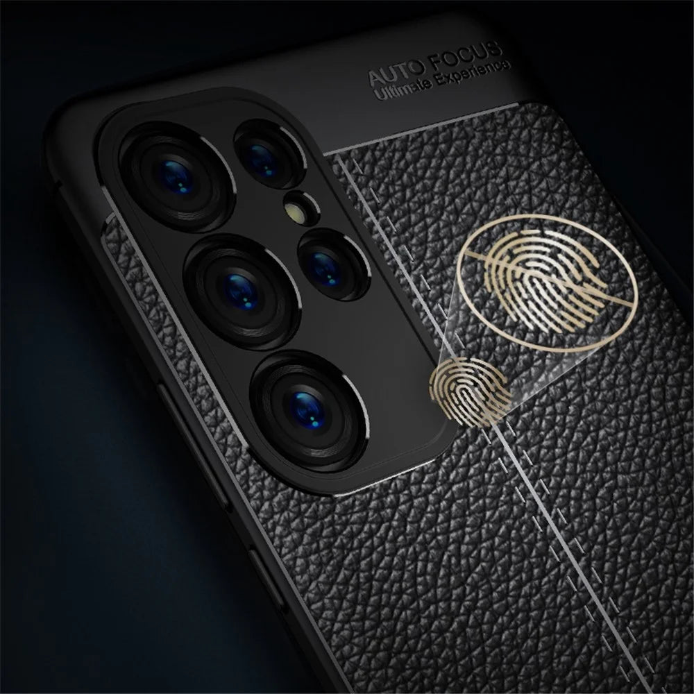 Litchi Texture Slim Phone Case for Samsung Galaxy S23 Ultra, Scratch-resistant Flexible TPU Cover - Black - 5