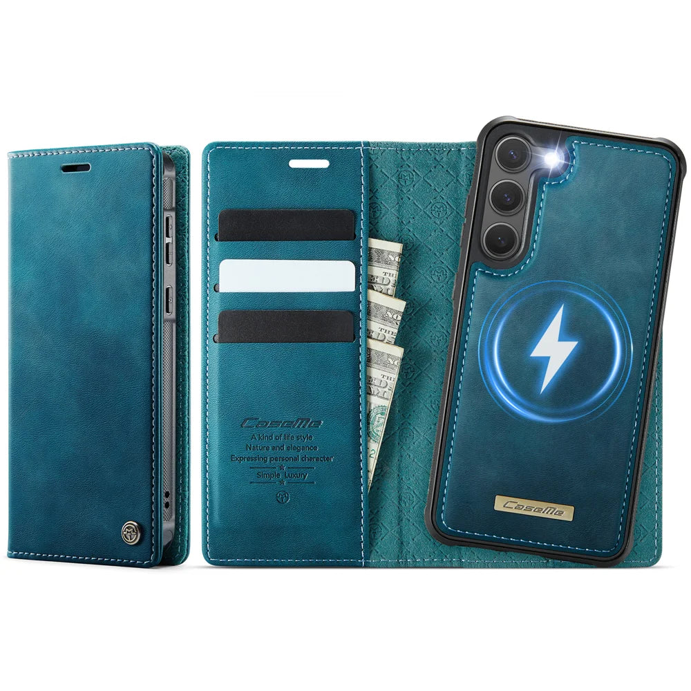 CASEME For Samsung Galaxy S23 Case  C49 Magnetic Case RFID Blocking Detachable Wallet Leather Phone Cover - Green - 1