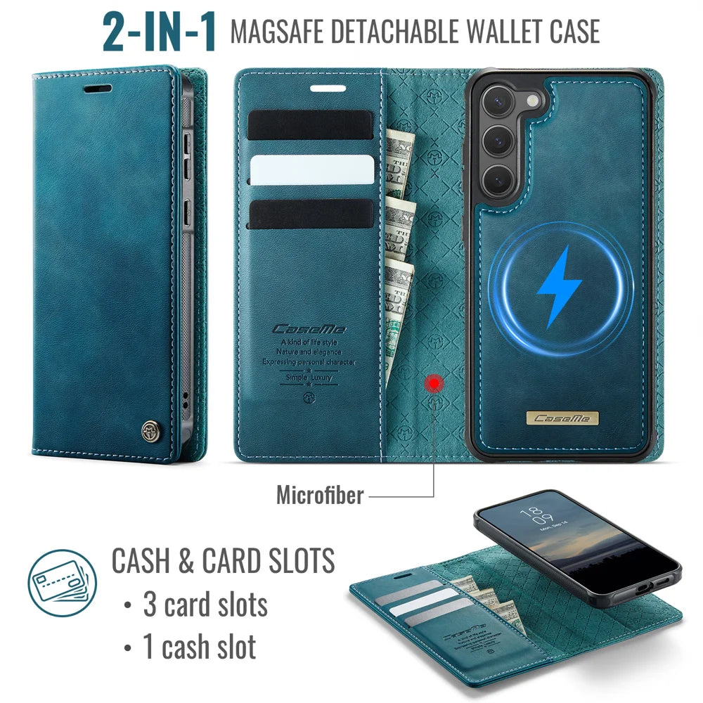 CASEME For Samsung Galaxy S23 Case  C49 Magnetic Case RFID Blocking Detachable Wallet Leather Phone Cover - Green - 2