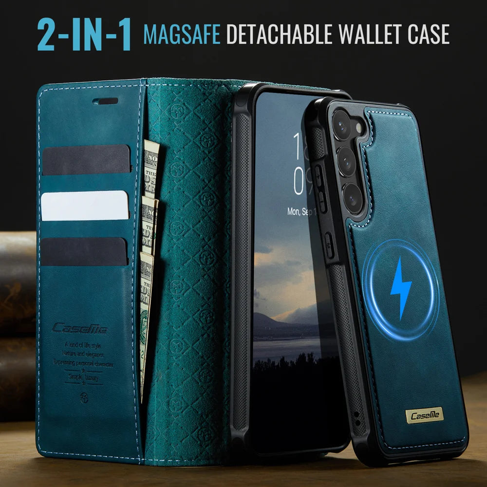 CASEME For Samsung Galaxy S23 Case  C49 Magnetic Case RFID Blocking Detachable Wallet Leather Phone Cover - Green - 4