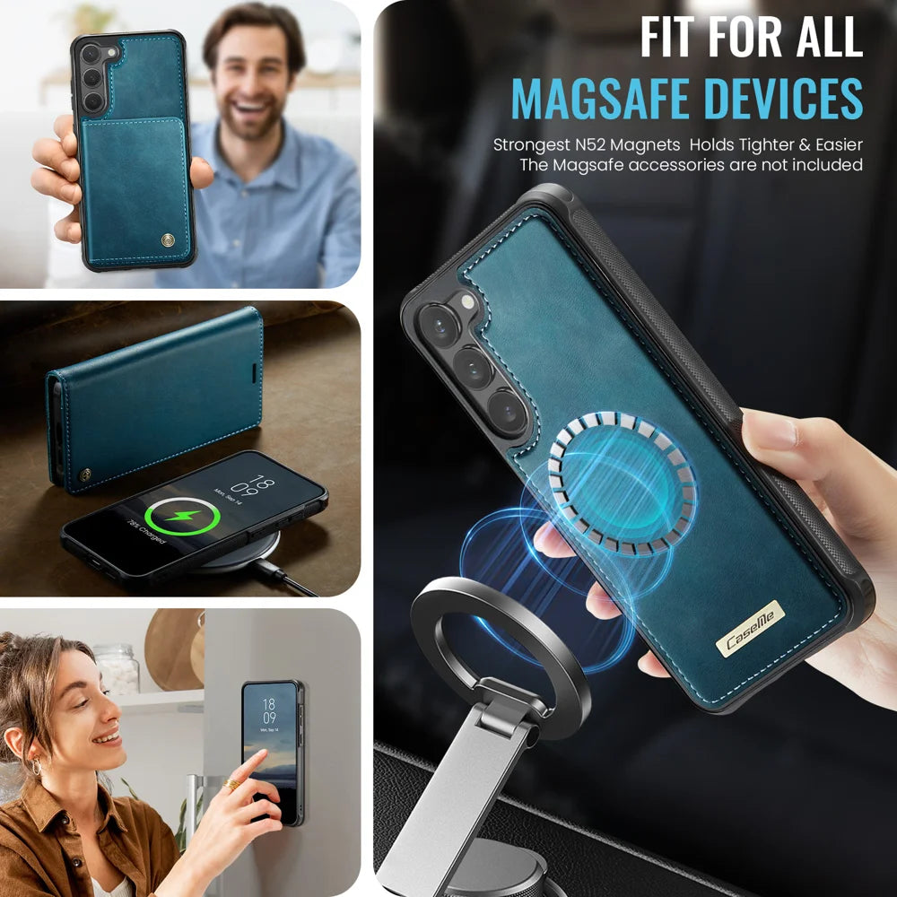 CASEME For Samsung Galaxy S23+ Case  C49 Magnetic Case RFID Blocking Detachable Wallet Leather Phone Cover - Green - 3