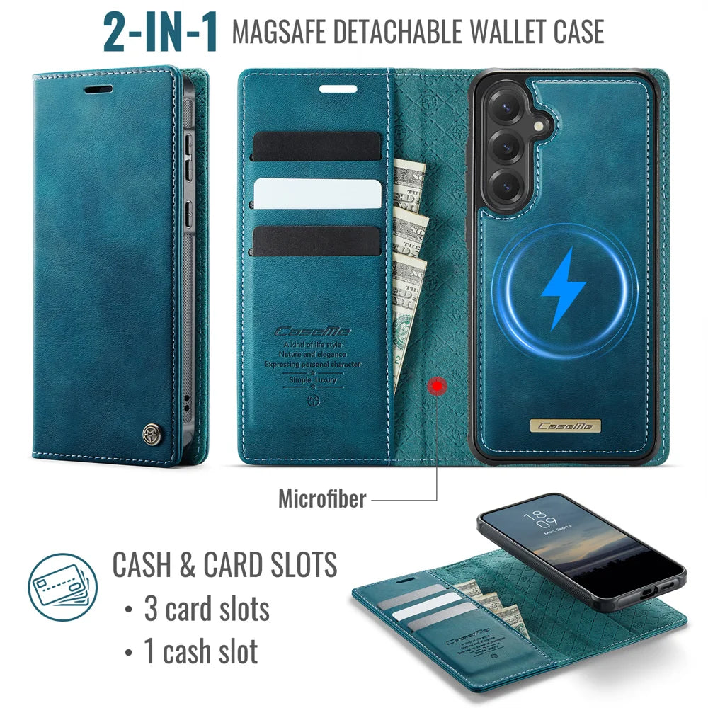 CASEME For Samsung Galaxy S23 FE Case  C49 Magnetic Case RFID Blocking Detachable Wallet Leather Phone Cover - Green - 2
