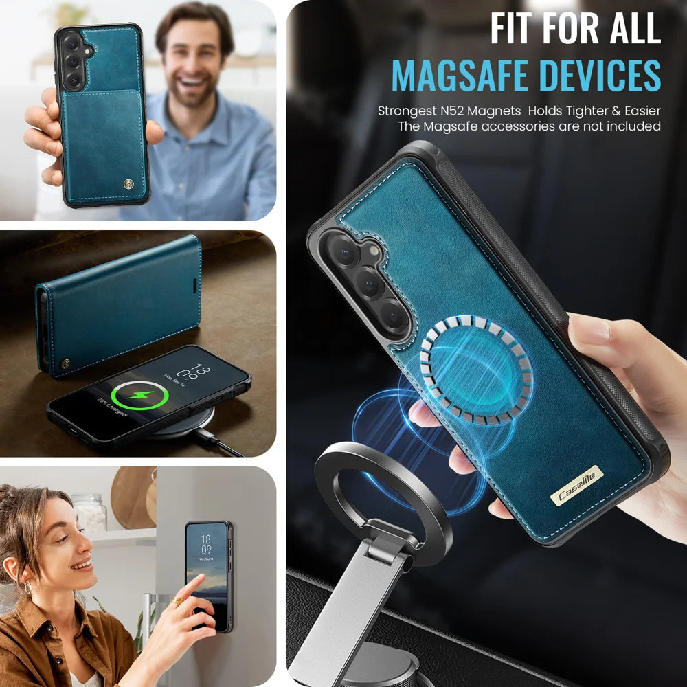 CASEME For Samsung Galaxy S23 FE Case  C49 Magnetic Case RFID Blocking Detachable Wallet Leather Phone Cover - Green - 3