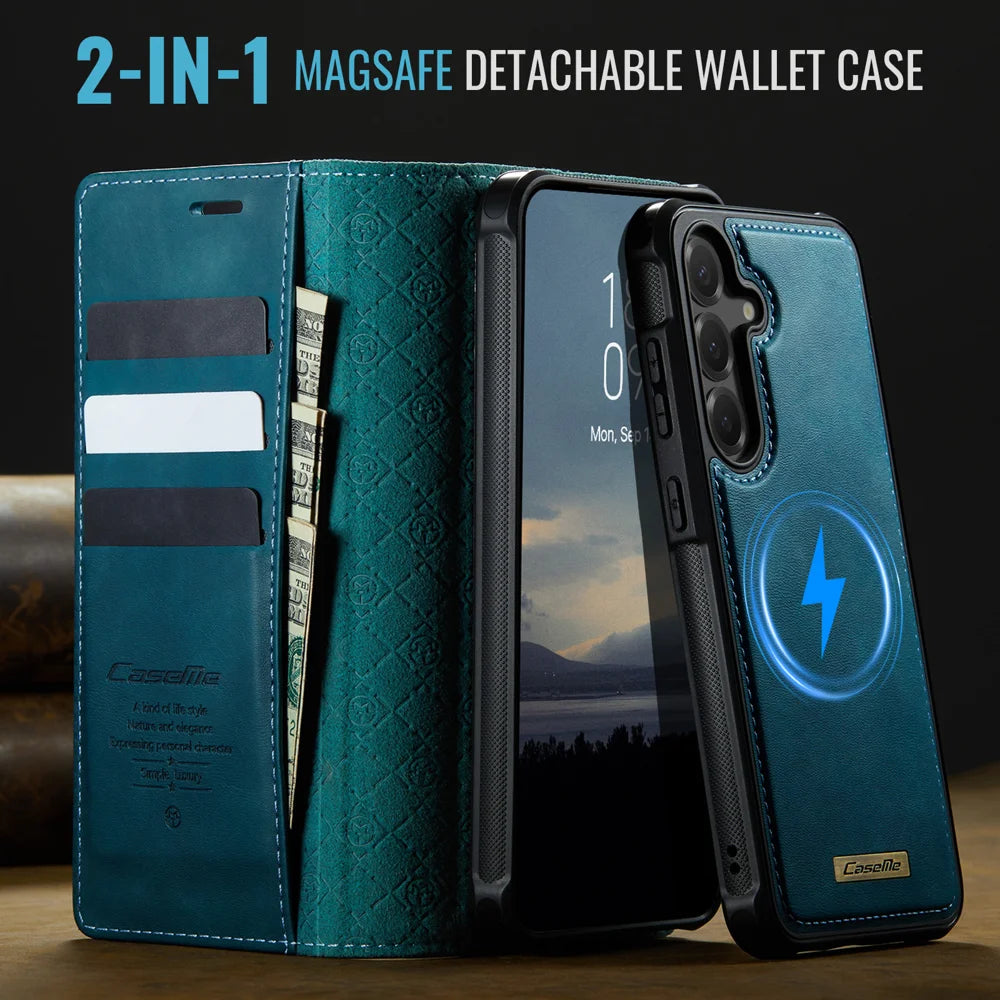 CASEME For Samsung Galaxy S23 FE Case  C49 Magnetic Case RFID Blocking Detachable Wallet Leather Phone Cover - Green - 4
