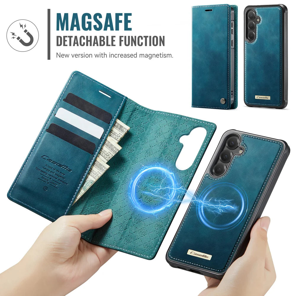 CASEME For Samsung Galaxy S23 FE Case  C49 Magnetic Case RFID Blocking Detachable Wallet Leather Phone Cover - Green - 6