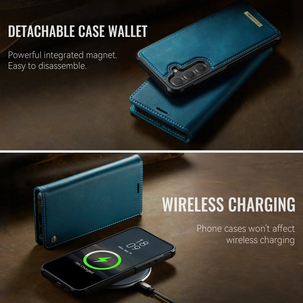 CASEME For Samsung Galaxy S23 FE Case  C49 Magnetic Case RFID Blocking Detachable Wallet Leather Phone Cover - Green - 7
