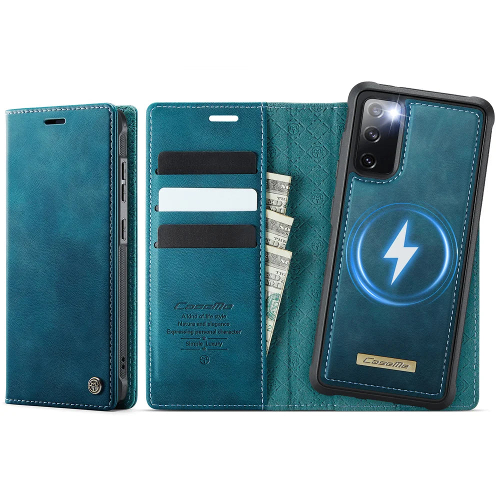 CASEME For Samsung Galaxy S20 FE Case  C49 Magnetic Case RFID Blocking Detachable Wallet Leather Phone Cover - Green - 1