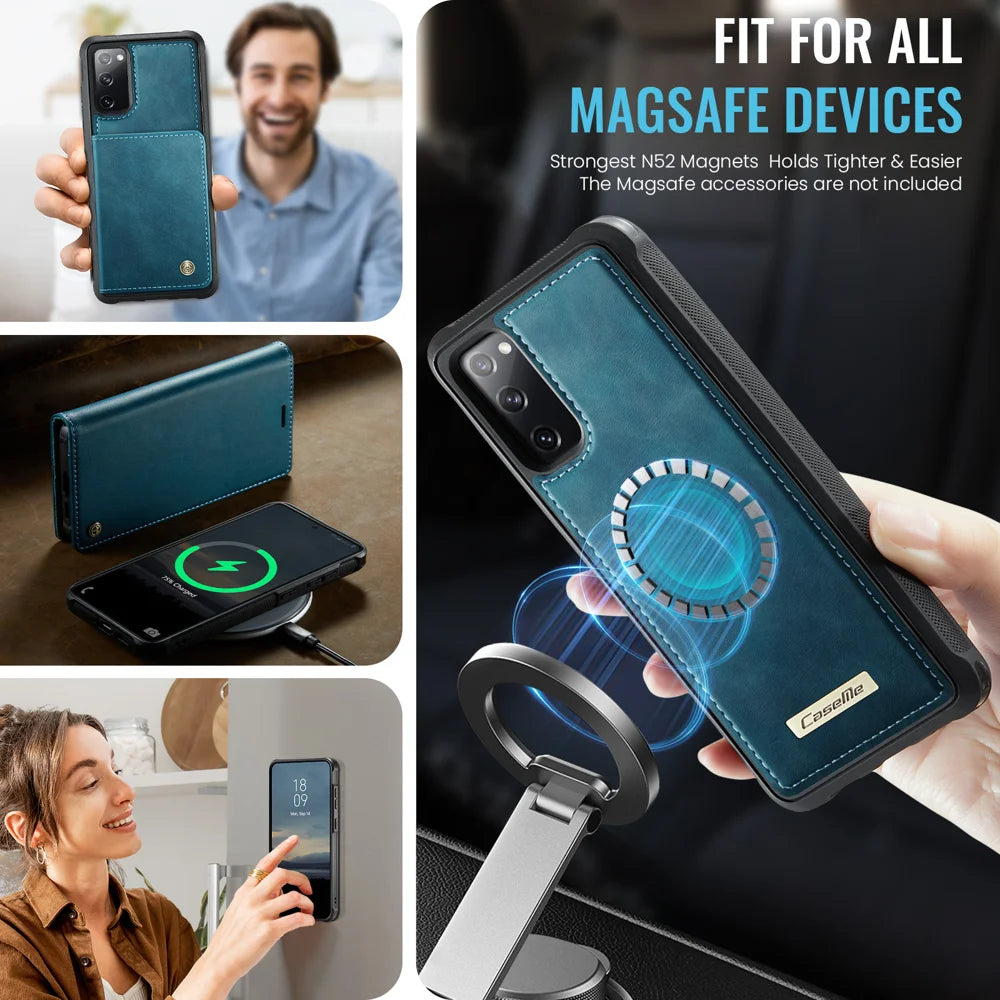 CASEME For Samsung Galaxy S20 FE Case  C49 Magnetic Case RFID Blocking Detachable Wallet Leather Phone Cover - Green - 3