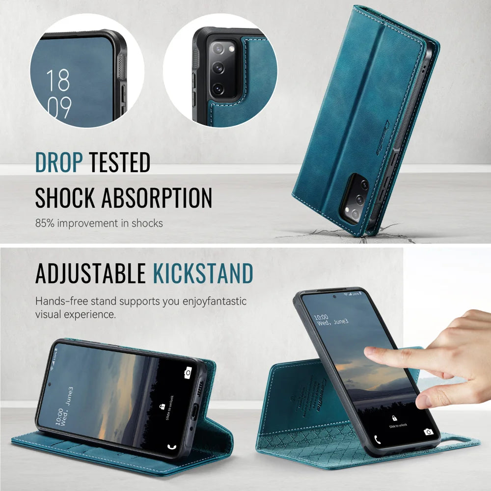 CASEME For Samsung Galaxy S20 FE Case  C49 Magnetic Case RFID Blocking Detachable Wallet Leather Phone Cover - Green - 5