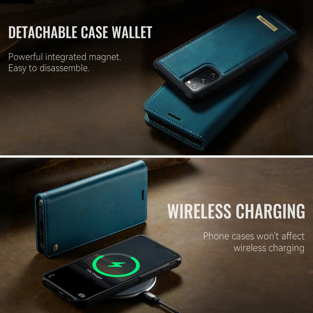 CASEME For Samsung Galaxy S20 FE Case  C49 Magnetic Case RFID Blocking Detachable Wallet Leather Phone Cover - Green - 7