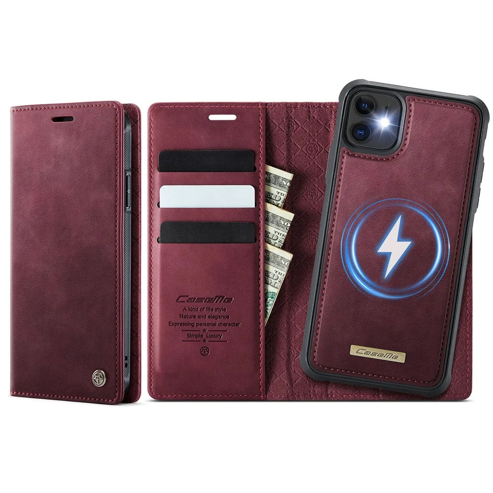CASEME For iPhone 11 Case  C49  Compatible with MagSafe RFID Blocking Detachable Wallet Leather Phone Cover - Red - 1