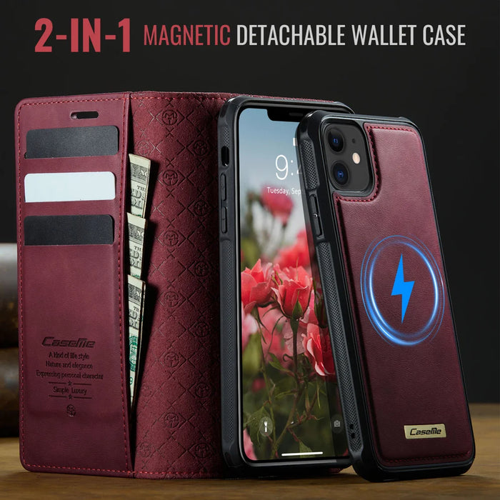 CASEME For iPhone 11 Case  C49  Compatible with MagSafe RFID Blocking Detachable Wallet Leather Phone Cover - Red - 4
