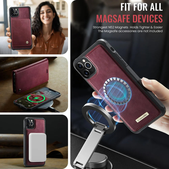 CASEME For iPhone 11 Pro Max Case  C49  Compatible with MagSafe RFID Blocking Detachable Wallet Leather Phone Cover - Red - 3
