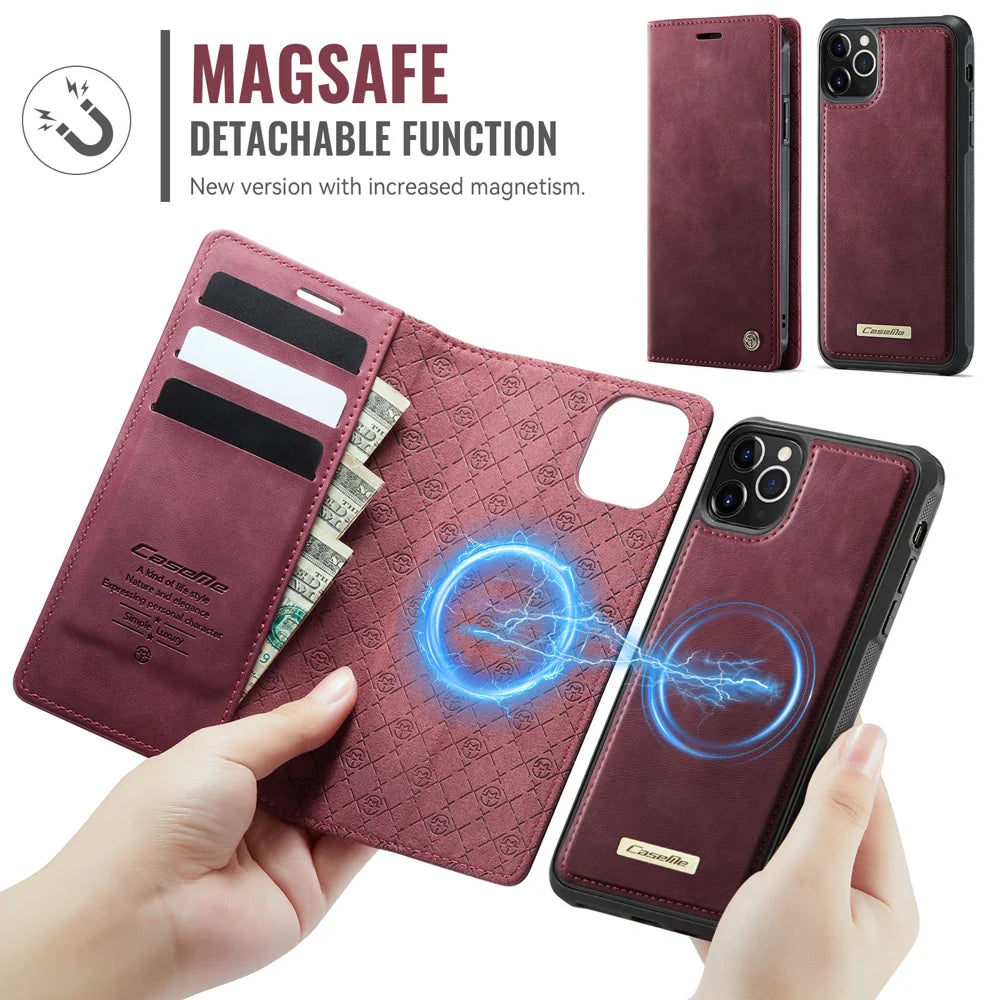 CASEME For iPhone 11 Pro Max Case  C49  Compatible with MagSafe RFID Blocking Detachable Wallet Leather Phone Cover - Red - 6