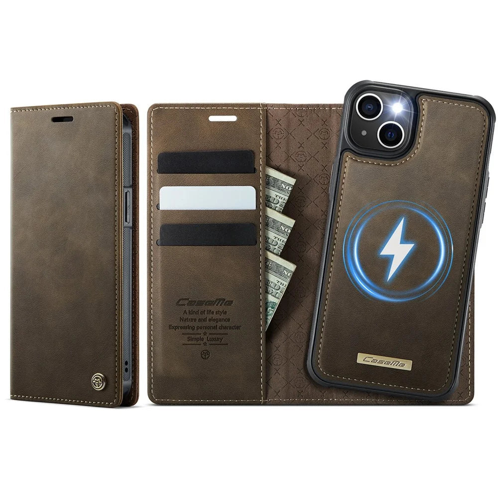 CASEME For iPhone 14 Case  C49  Compatible with MagSafe RFID Blocking Detachable Wallet Leather Phone Cover - Coffee - 1